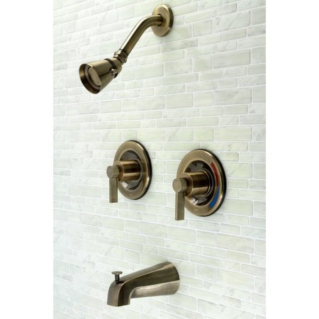 Kingston Brass KB663NDL Two-Handle Tub and Shower Faucet with Volume Control, Antique Brass KB663NDL